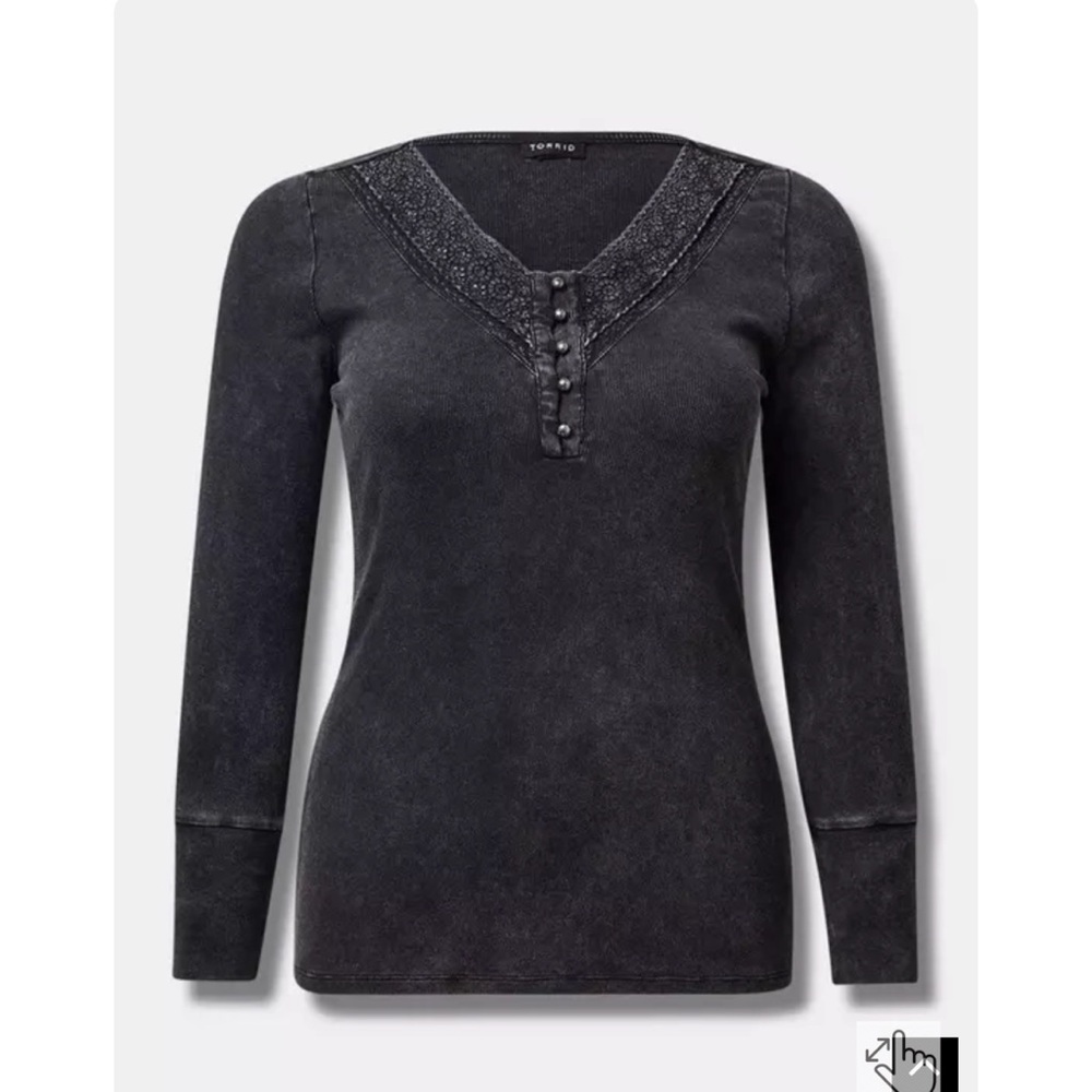 Torrid Cotton Modal Rib Lace VNeck Long Sleeve Henley Top Shirt Grey Black 4X - Picture 5 of 11
